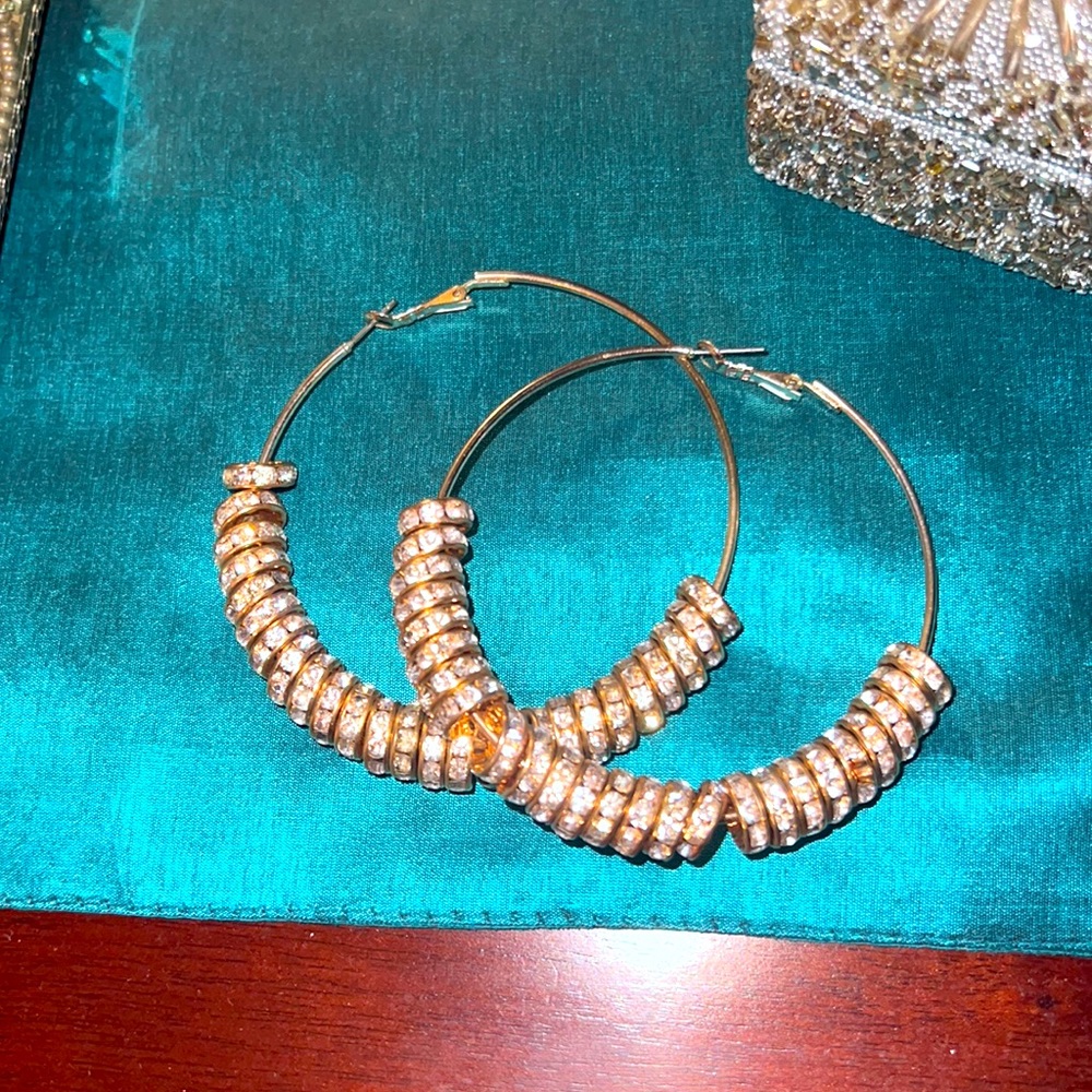 Large gold metal hoop earrings